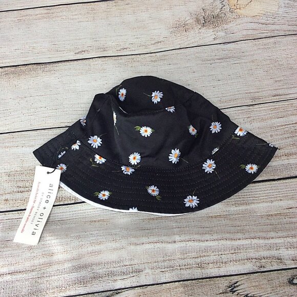 alice + olivia Reversible Bucket Hat Floral Daisy Daisies Black White Summer - Picture 2 of 6